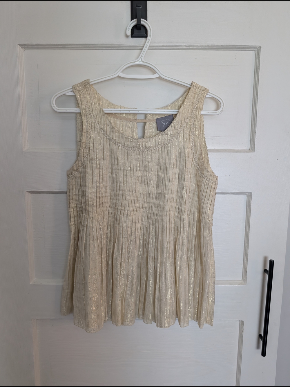 Sleeveless Pleated Cream And Gold Tank Top with Subtle Shine